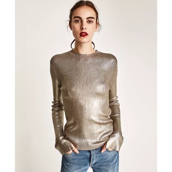 Zara | Sweaters | Zara Gold Foil 